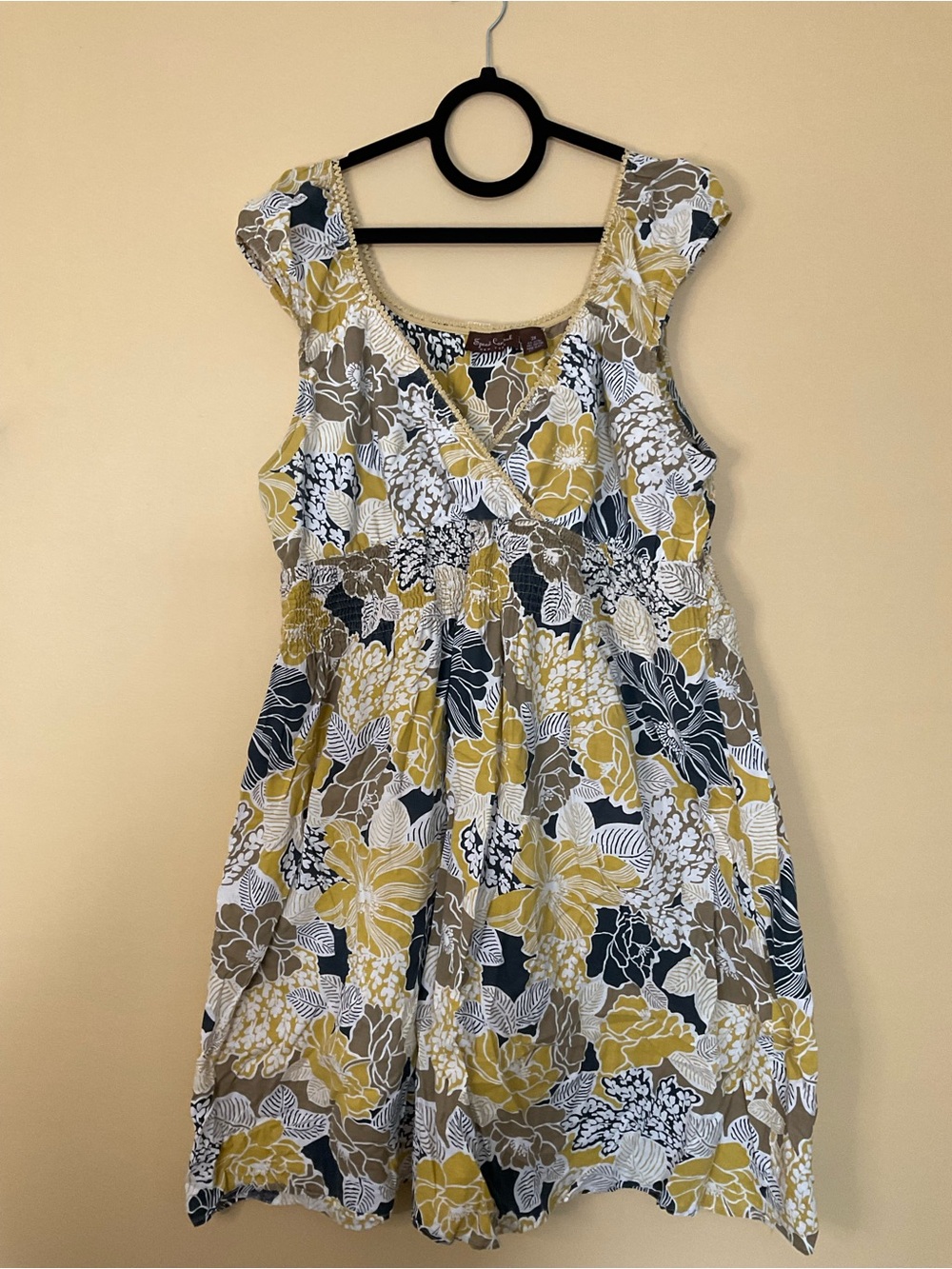 Speed Control Floral Midi Dress in Mustard, Navy & Cream